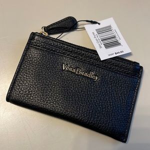NWT Black Leather Vera Bradley zip slim coin purse.